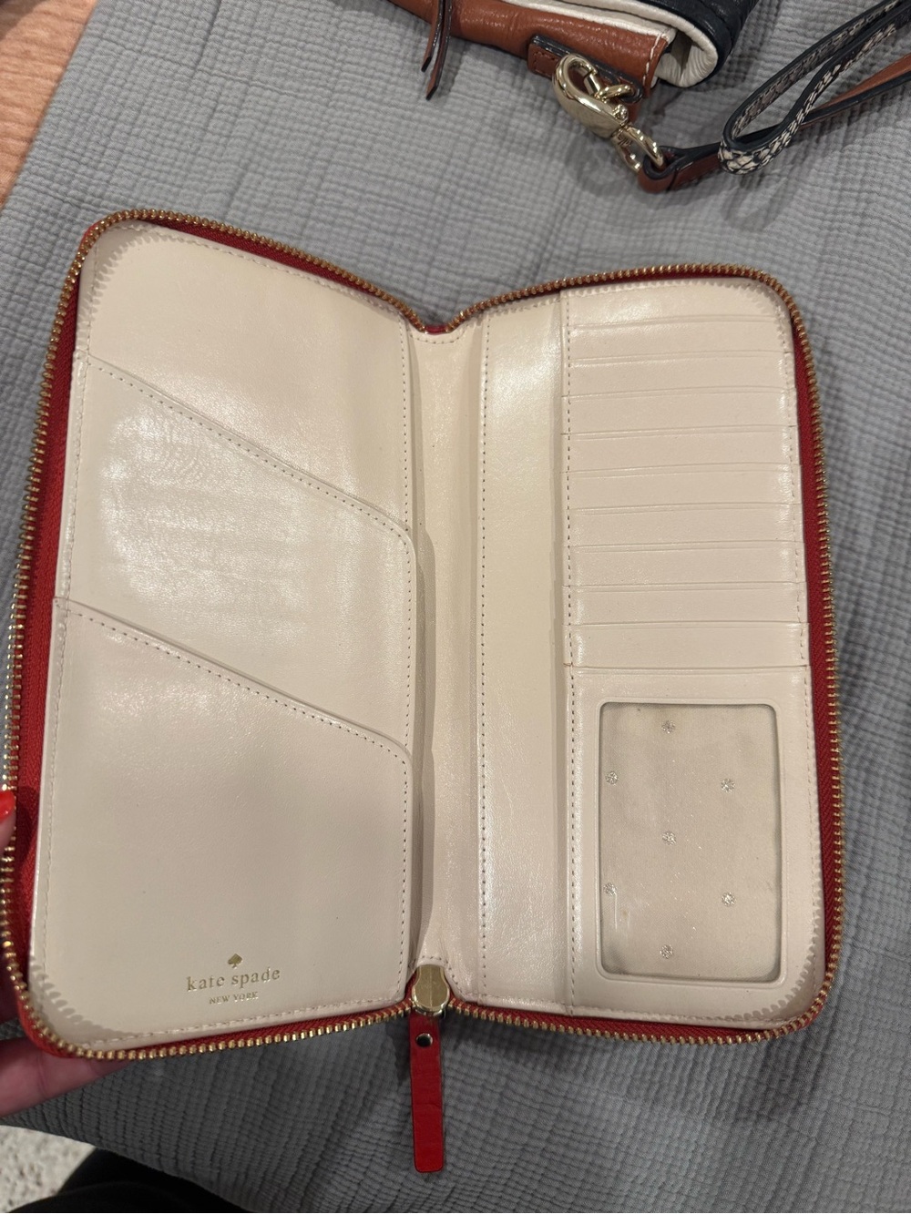 kate spade red ostrich-embossed zip-around wallet - Picture 2 of 2